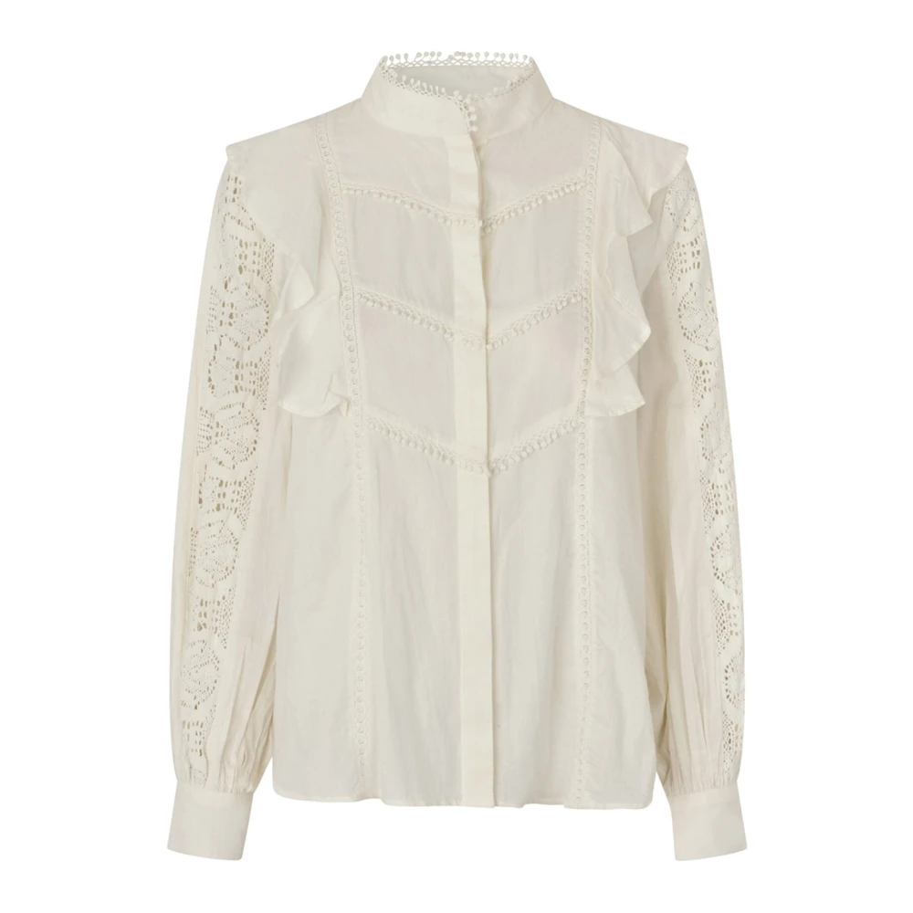 Lollys Laundry Elegante Vintage Kantmouw Shirt Beige Dames
