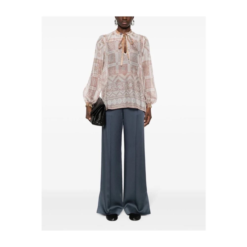Pierre-Louis Mascia Gedrukte Zijden Shirt Beige Multicolor Dames