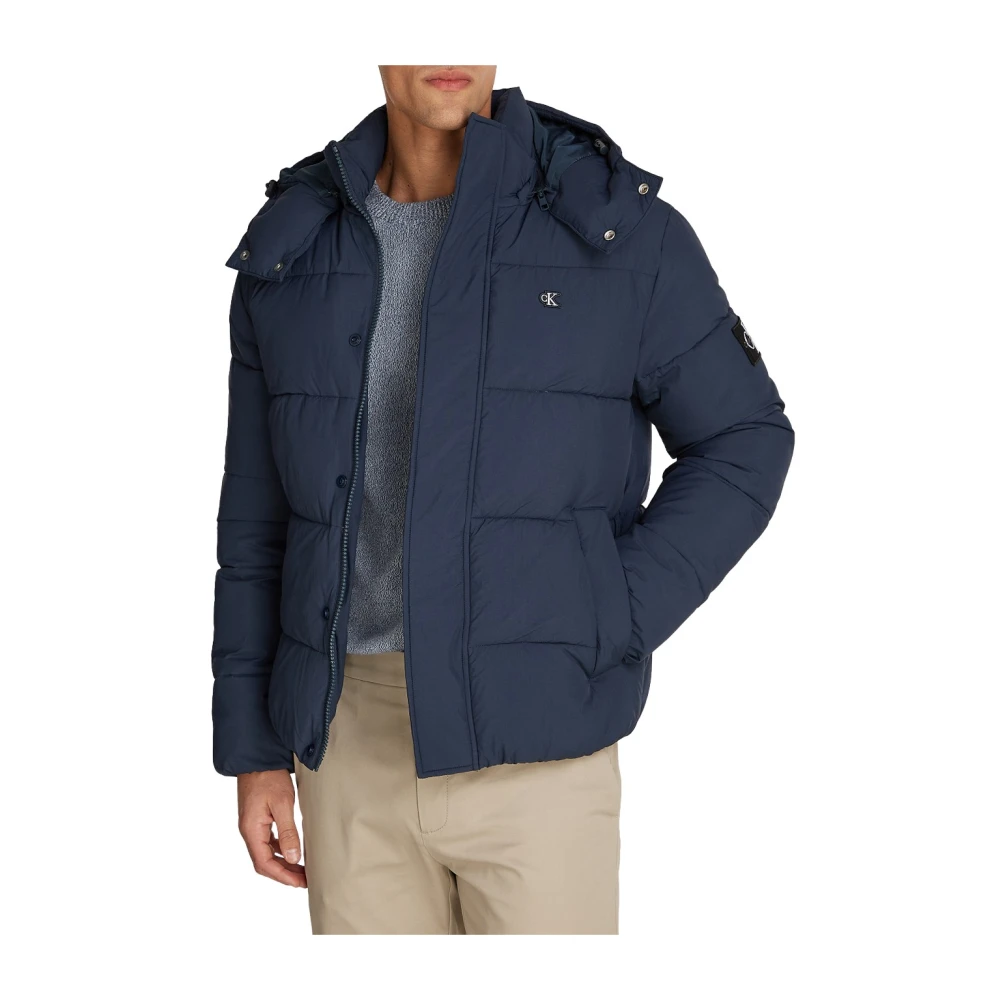 Calvin Klein Grijze Essential Hooded Jas Blue Heren