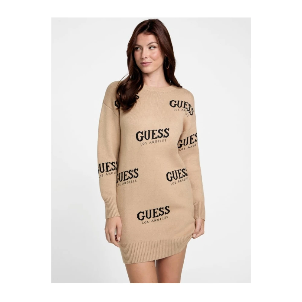 Guess Logo Gebreide Jurk Beige Dames