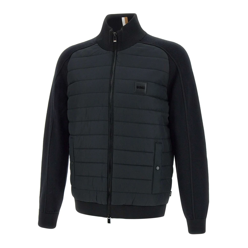 Hugo Boss Blauwe Gewatteerde Jas met Dubbele Rits Black Heren