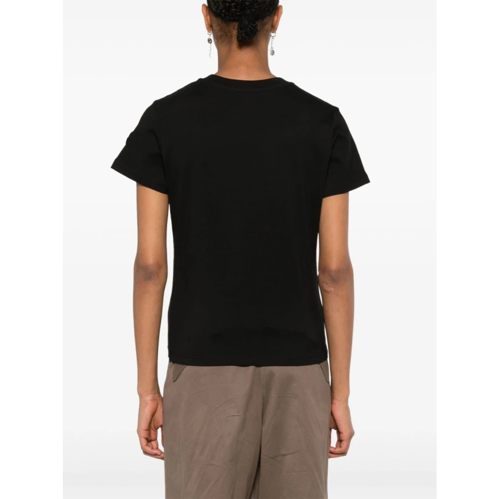 Moncler Zwarte katoenen T-shirt met strass logo Black Dames