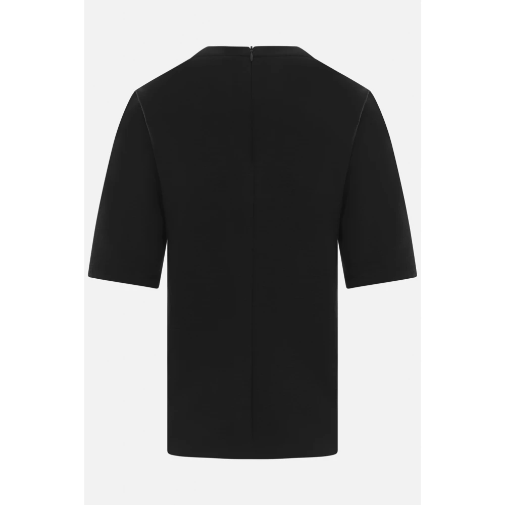 Max Mara Zwart wollen jersey T-shirt met reliëf logo Black Dames
