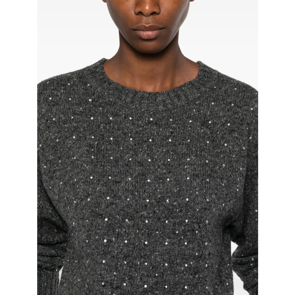 pinko Grijze Gebreide Trui met Kristalversiering Gray Dames