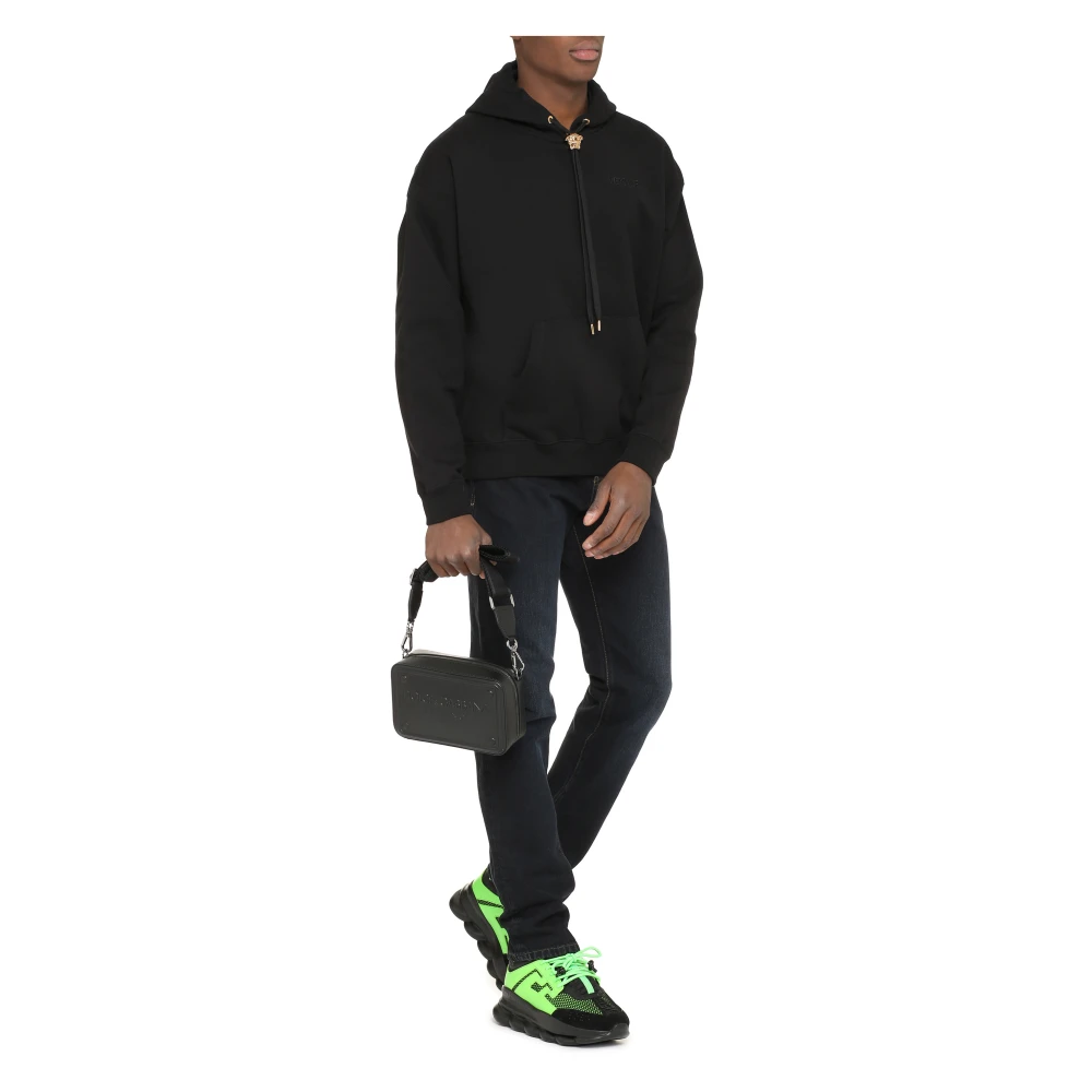Versace Geribbelde katoenen hoodie Black Heren