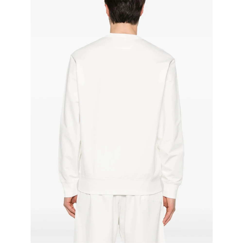 C.P. Company Witte Trui Geribbelde Ronde Hals Lange Mouw White Heren