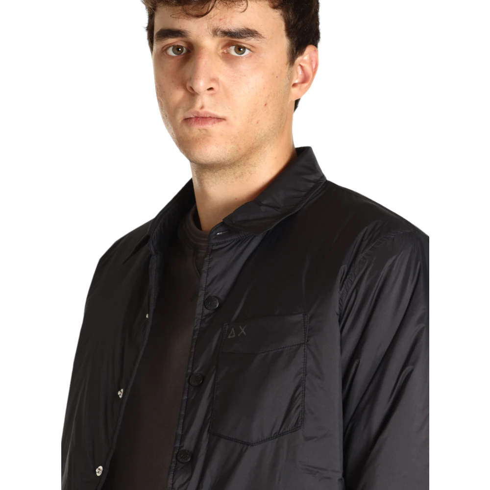 Sun68 Zwarte Rain Shirt Padding Jas Black Heren