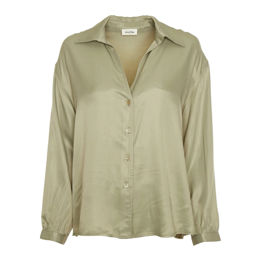 American vintage V-hals Lange Mouw Blouse Green Dames