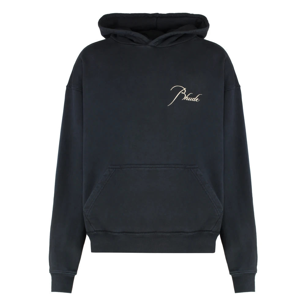 Rhude Vintage Katoenen Hoodie met Geribbelde Details Black Heren