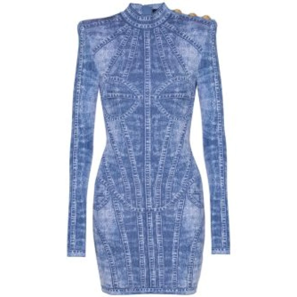 Balmain Blauwe Denim Geschilderde Jurk Blue Dames