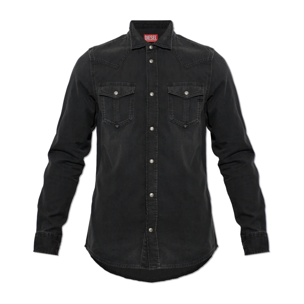 Diesel Mannelijk Zwart Overhemden Heren, 2XL, Denim, D-Vega Denim Shirt
