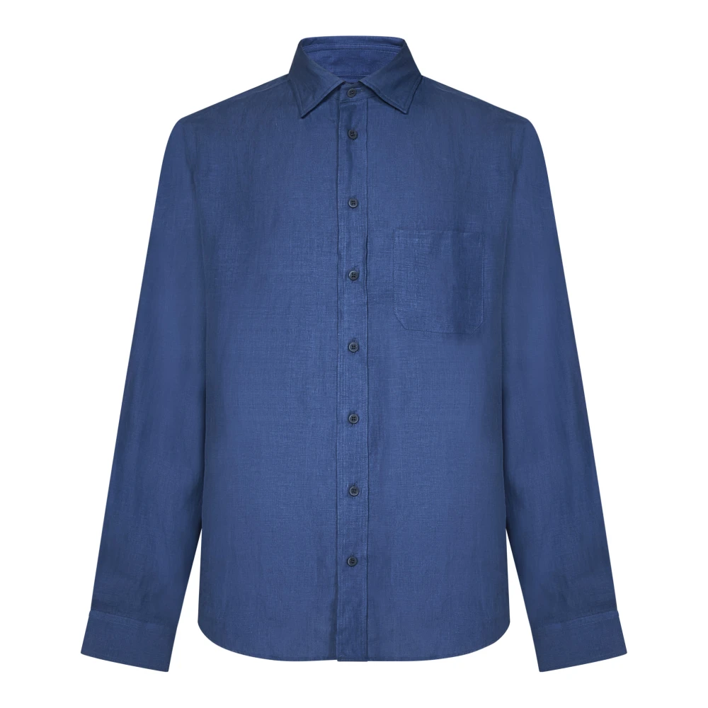 Sease Blauwe Linnen Button-Down Overhemd Blue Heren