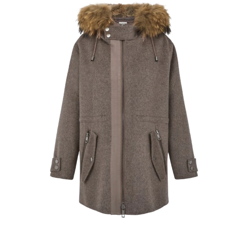 P.a.r.o.s.h. Wollen parka met bont capuchon Brown Dames