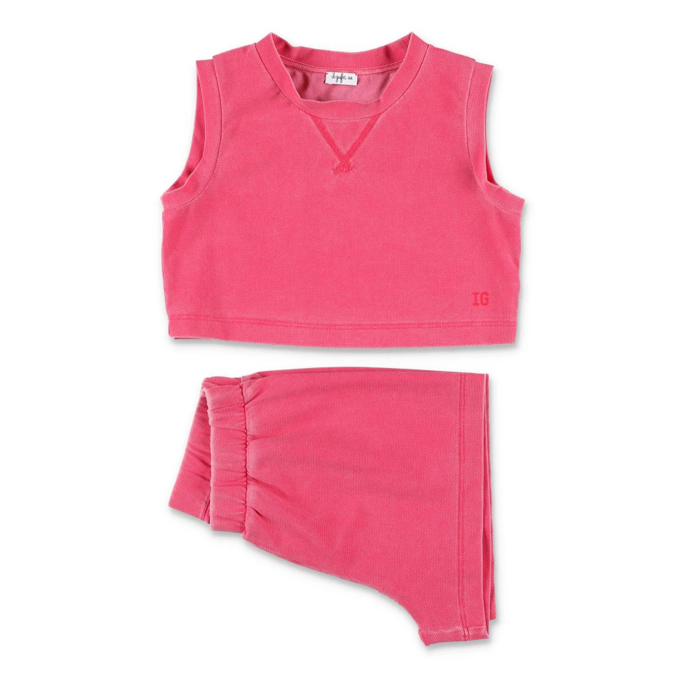 Il Gufo Fuchsia Overall Set med Tvättad Effekt Pink, Flicka