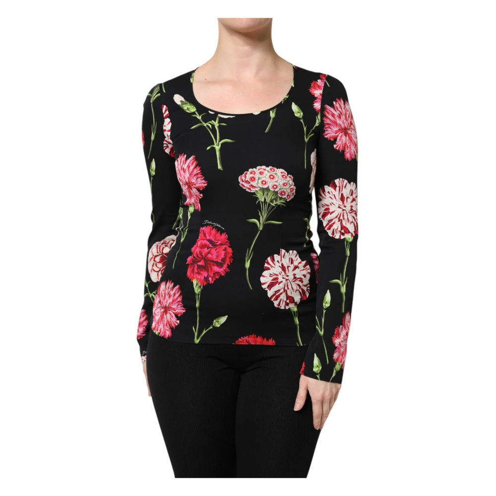 Dolce & Gabbana Women's Multicolor Long Sleeve T-Shirts, Xs, Black Floral Long Sleeve Blouse Top