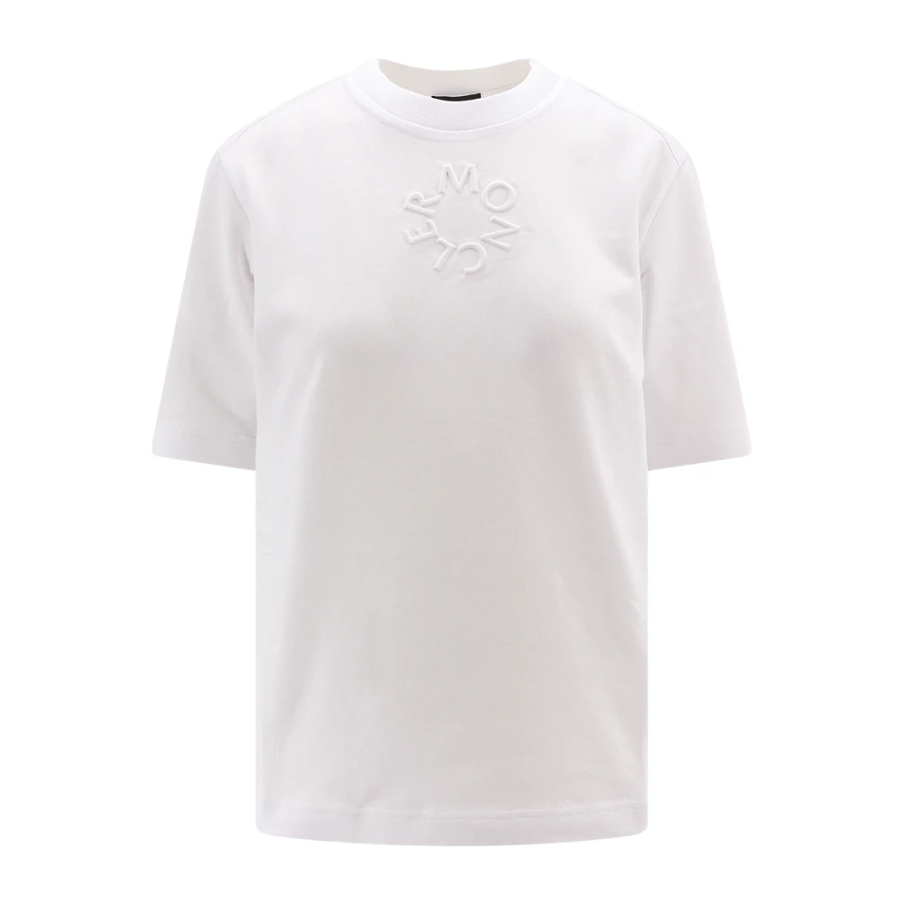 Moncler Witte Geribbelde T-shirt met Ingedrukt Detail White Dames
