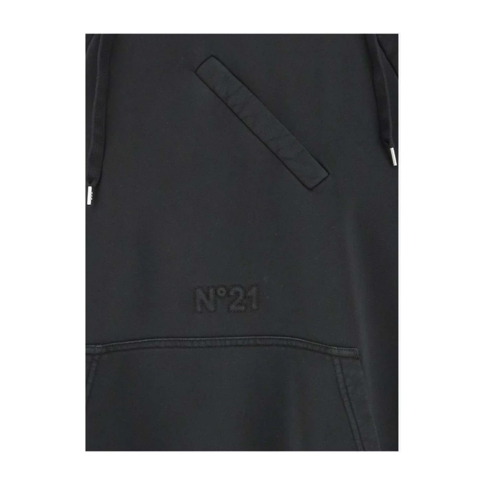 N21 Hoge hals katoenen hoodie met zijrits Black Dames
