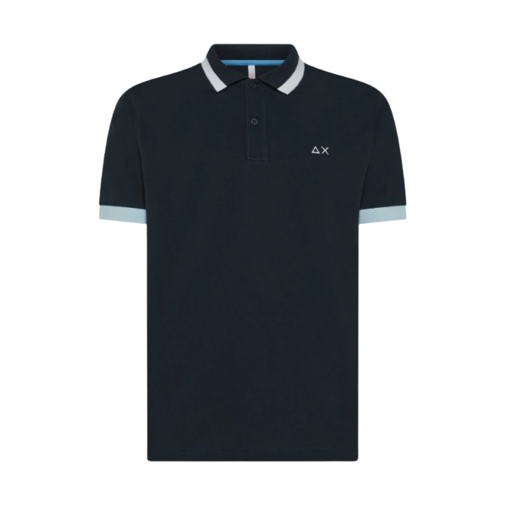 Sun68 Men's Blue Polo Shirts, M, Striped Collar Polo Shirt Navy