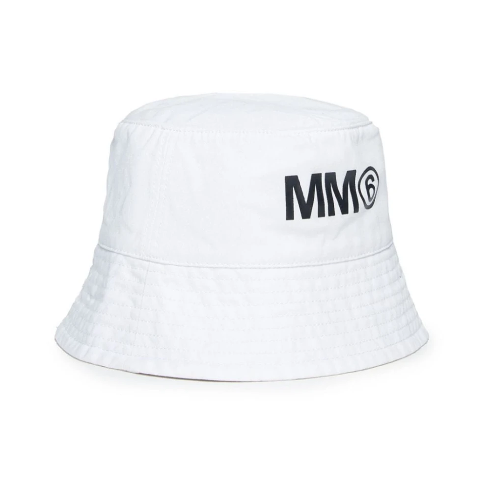 MM6 Maison Margiela Witte Bucket Hoed met Logo Print White Heren