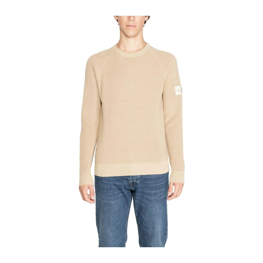 Calvin Klein Jeans Katoenen Trui Heren Gebreide Collectie Beige Heren