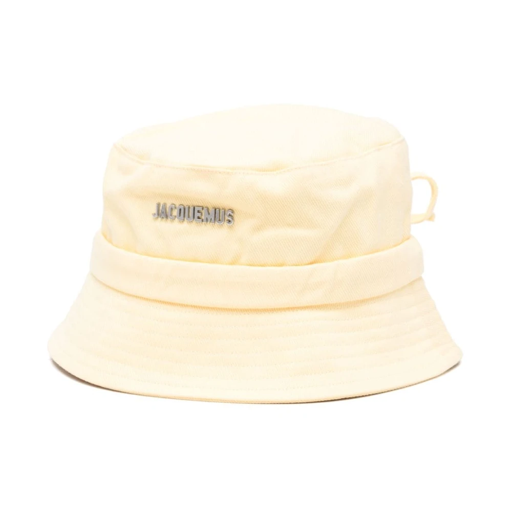 Jacquemus Gul Bomull Banddetaljer Platt Brätte Hatt White, Unisex