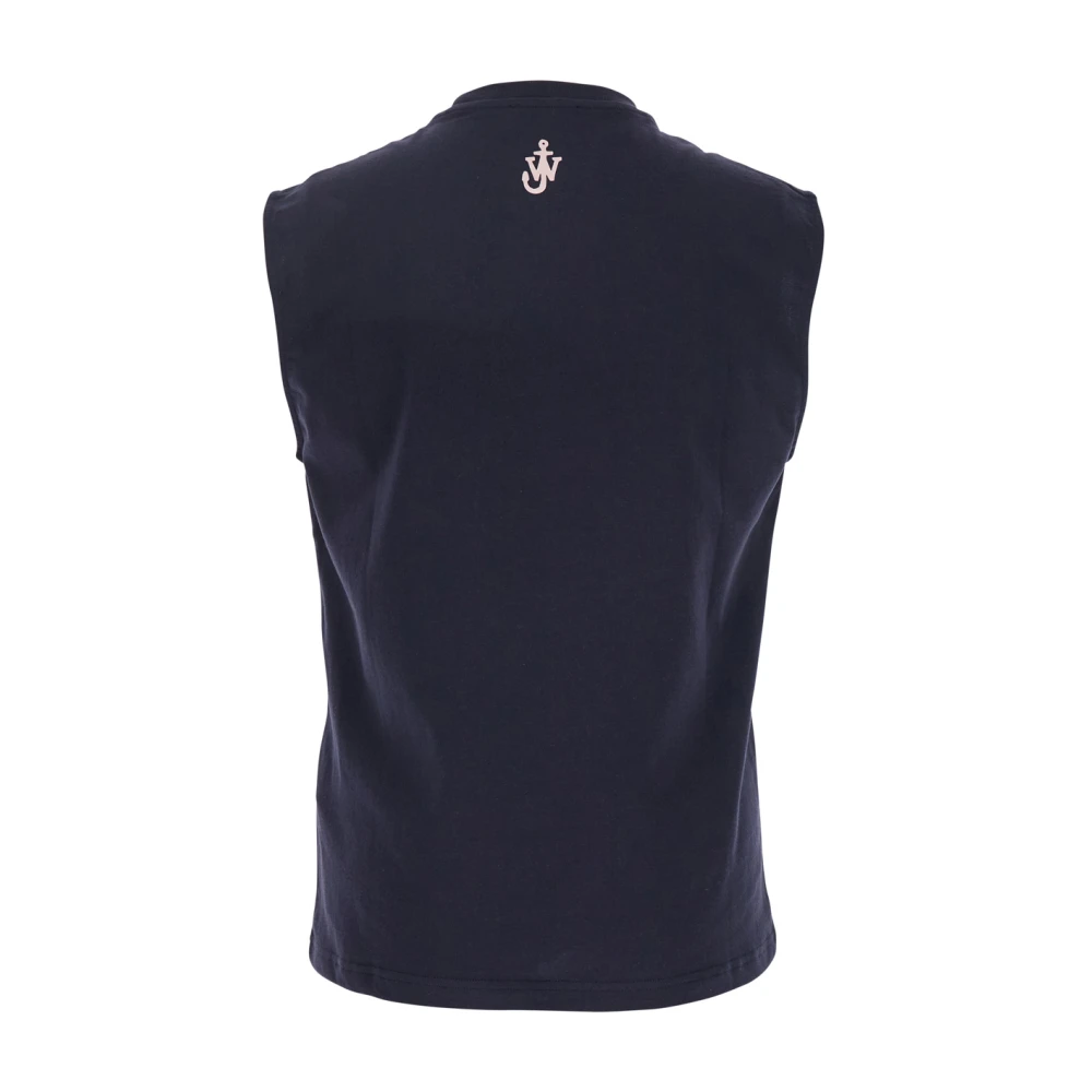 JW Anderson Blauwe Mouwloze Maxi Print Logo Top Blue Heren