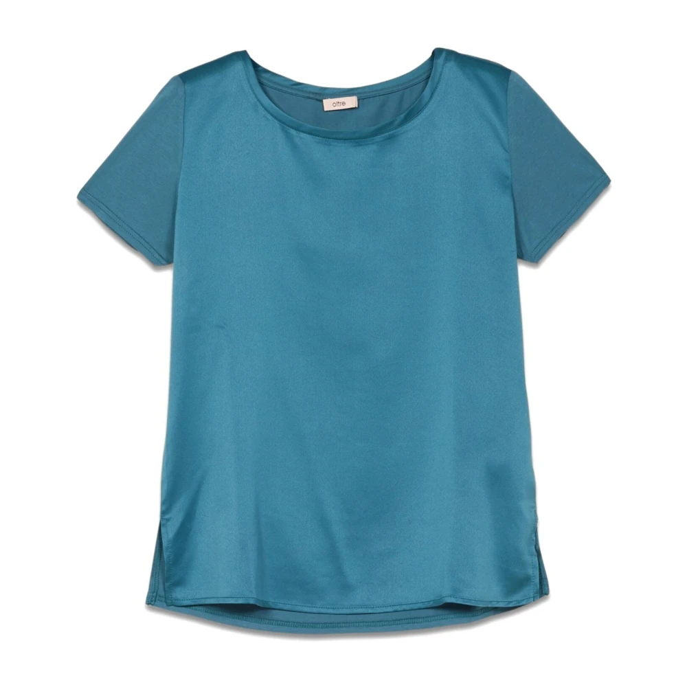 Oltre T-shirt gemaakt van twee verschillende materialen Blue Dames