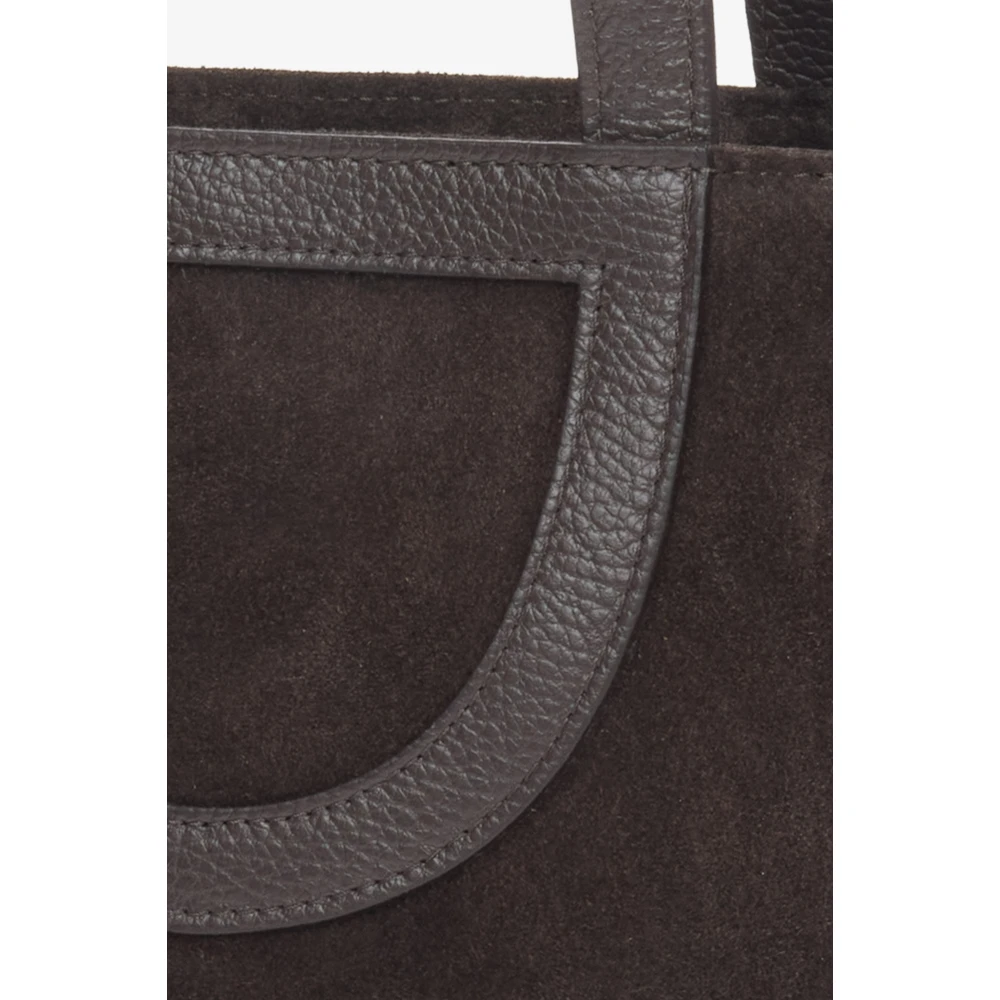 Estro Donkerbruine Bucket Bag voor vrouwen gemaakt van Premium Italiaans Velours Brown Dames