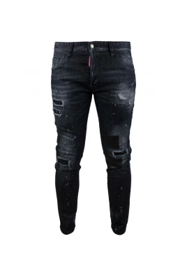 Ripped Leather Wash Skater Jeans