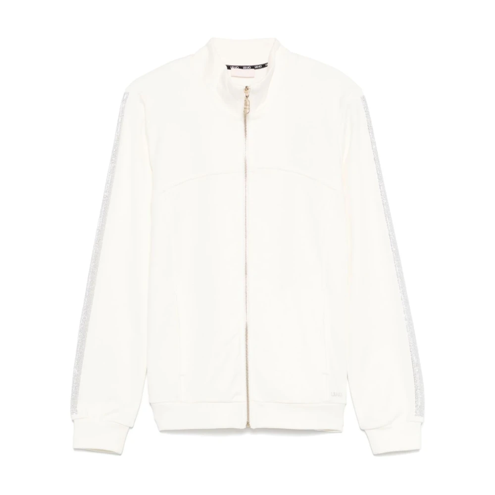 Liu Jo Witte Front Zip Sweater Logo Appliqué White Dames