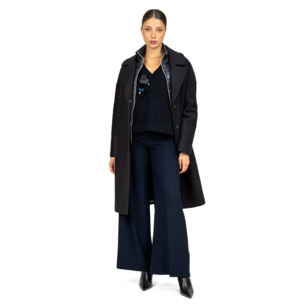 Herno Blauwe wollen jas met verwijderbare puffer Blue Dames