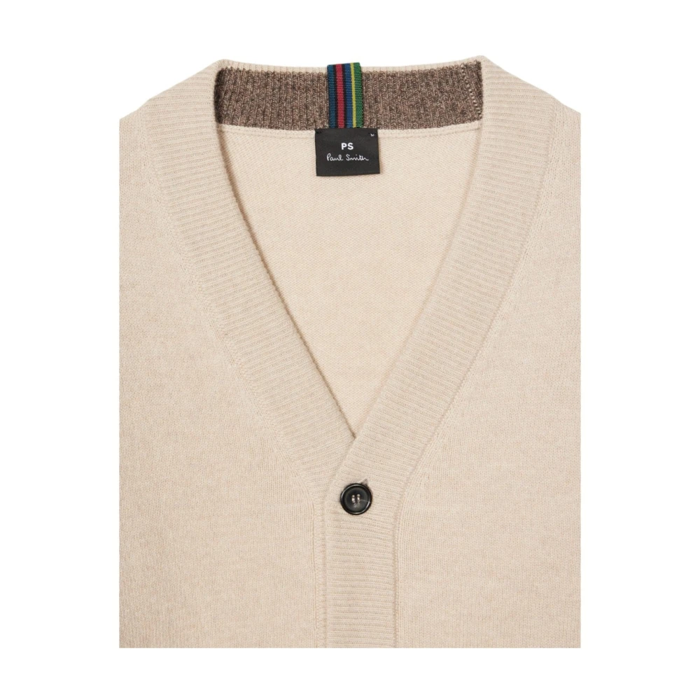 Paul Smith Ecru Merino Wol Vest met Sports Stripe Beige Heren