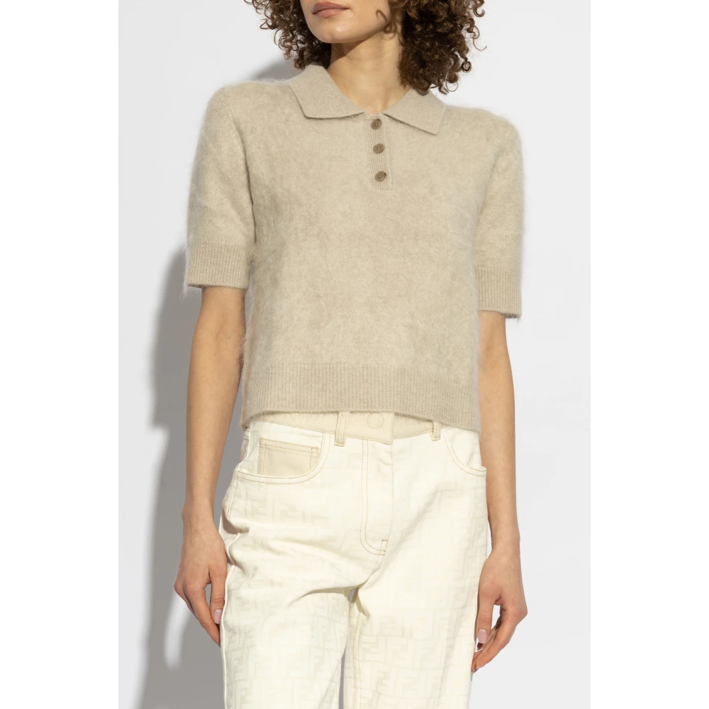 Lisa Yang Top met kraag Carolyn Beige Dames