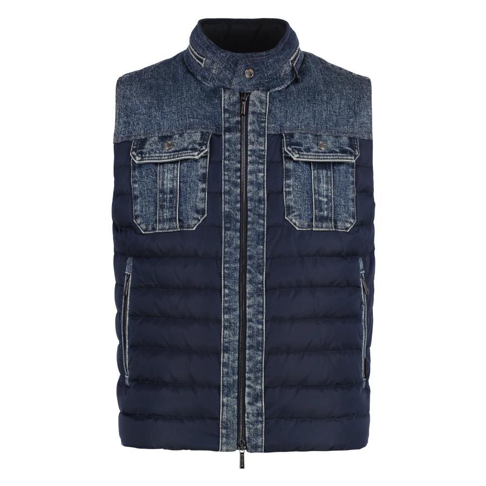 Moorer Bodywarmerjas met Ganzendons en Denim Details Blue Heren