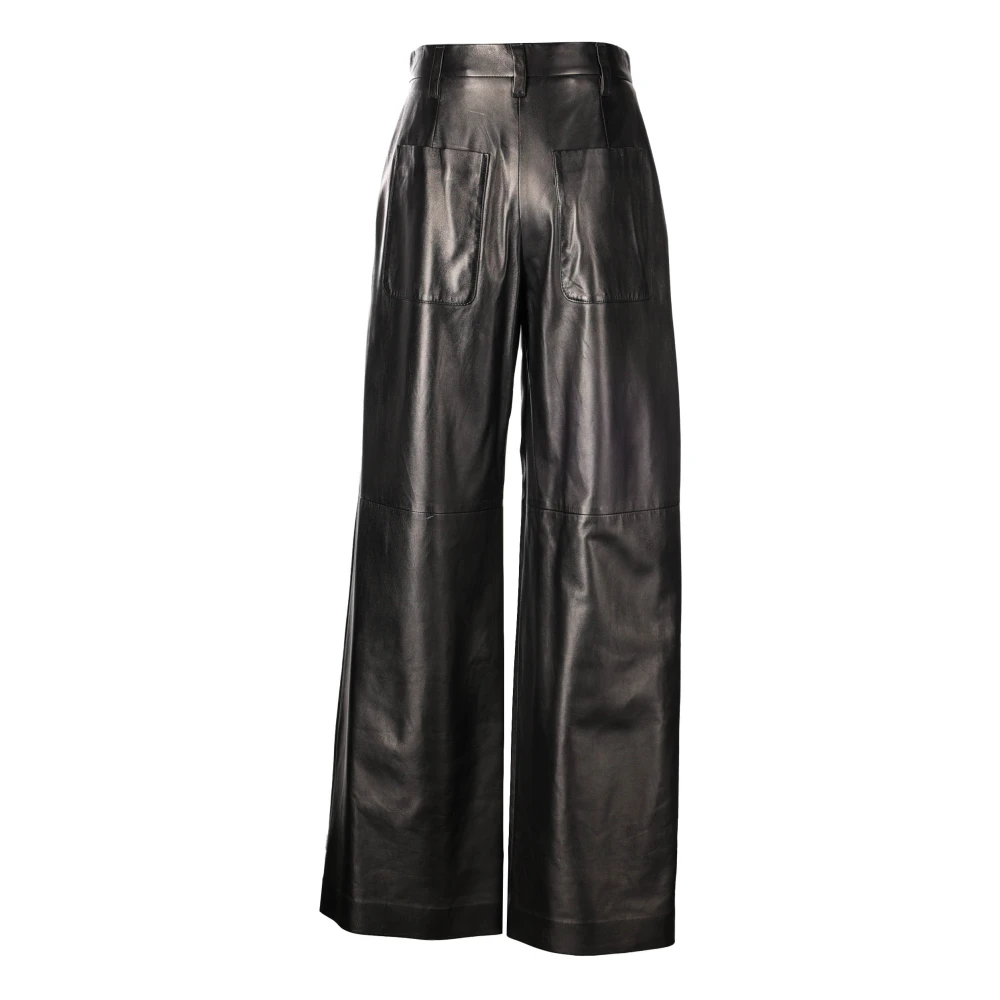 BRUNELLO CUCINELLI Leren Wijde Pijp Broek Black Dames