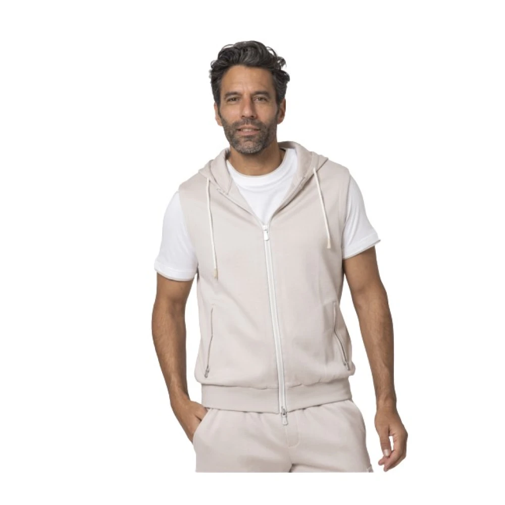 Eleventy Mannelijk Beige Hoodies & Sweatvesten Heren, L, Katoen, Mouwloze Hoodie