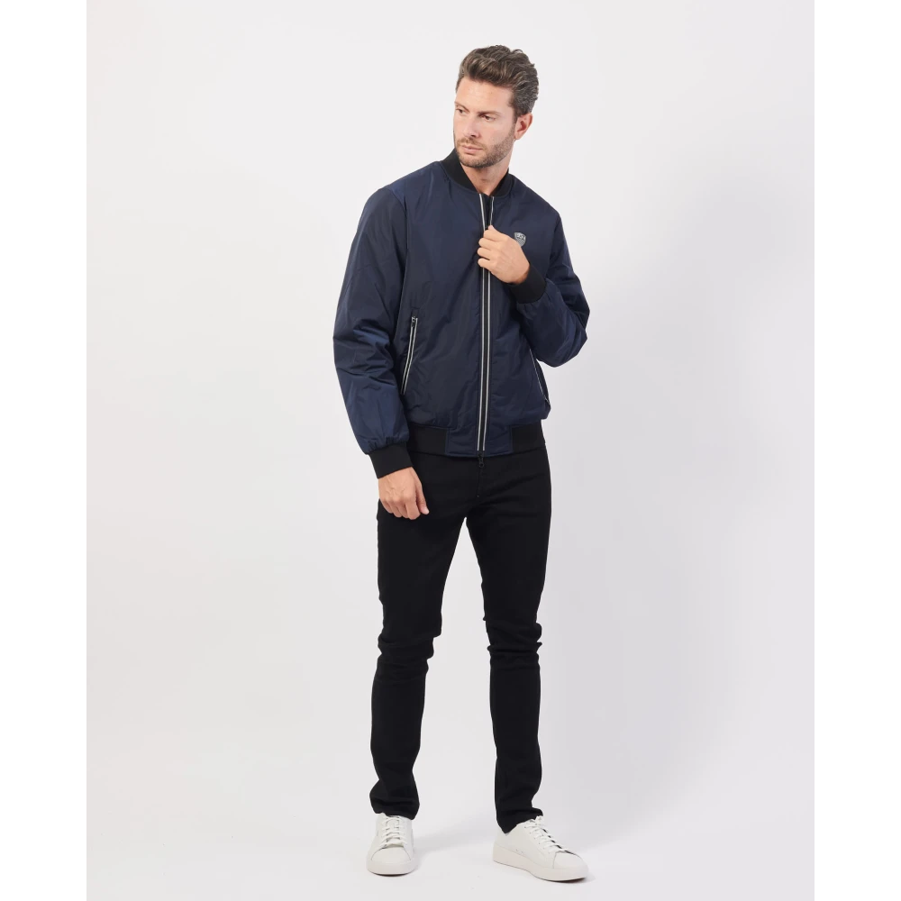 Emporio Armani Blauwe Jas Fullzip Logo Lichtgewicht Vulling Blue Heren