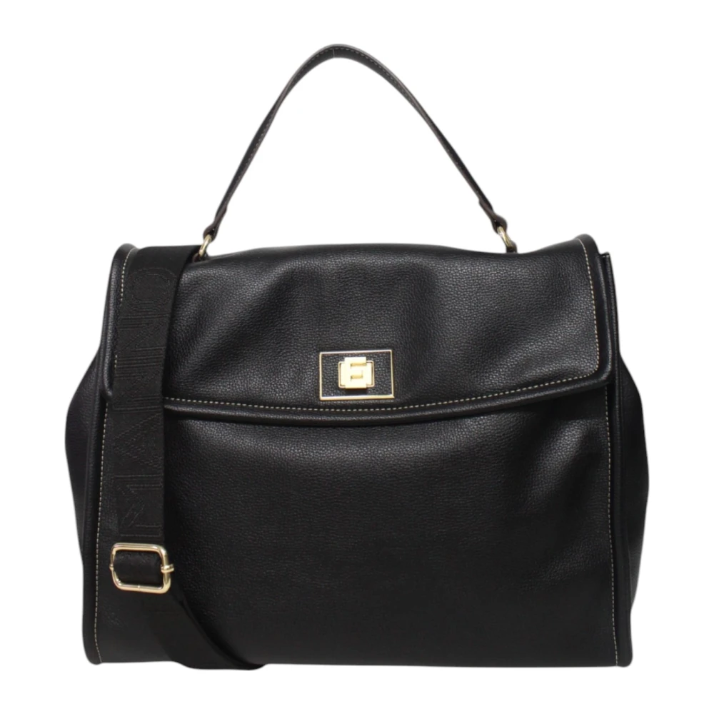 Ermanno Scervino Women's Black Handbags, One Size, Faux Leather Crossbody Bag With Front Logo