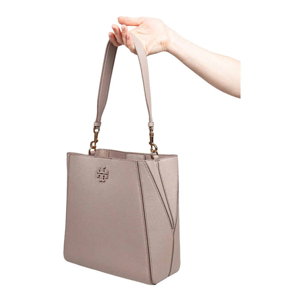 TORY BURCH Leren Bucket Bag in Klei Kleur Beige Dames