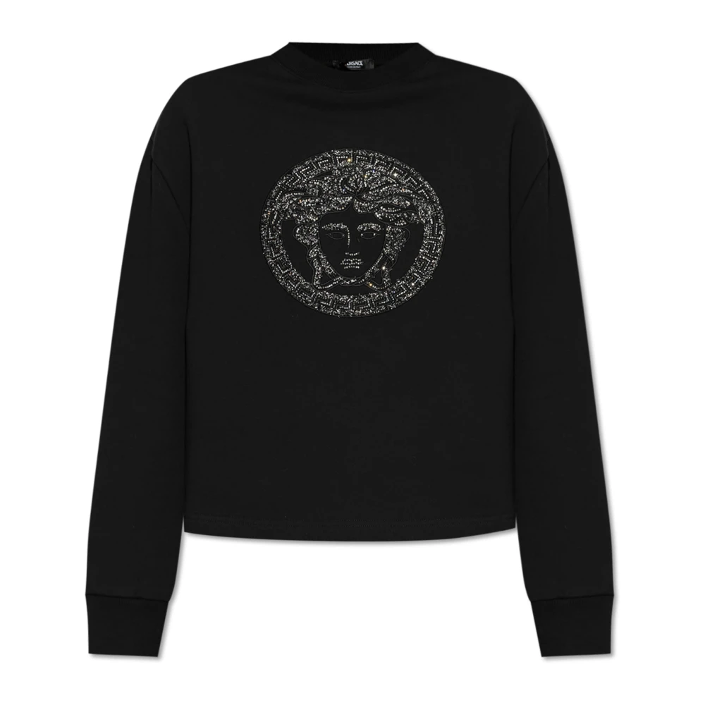 Versace Sweatshirt med skimrande kristaller Black, Dam