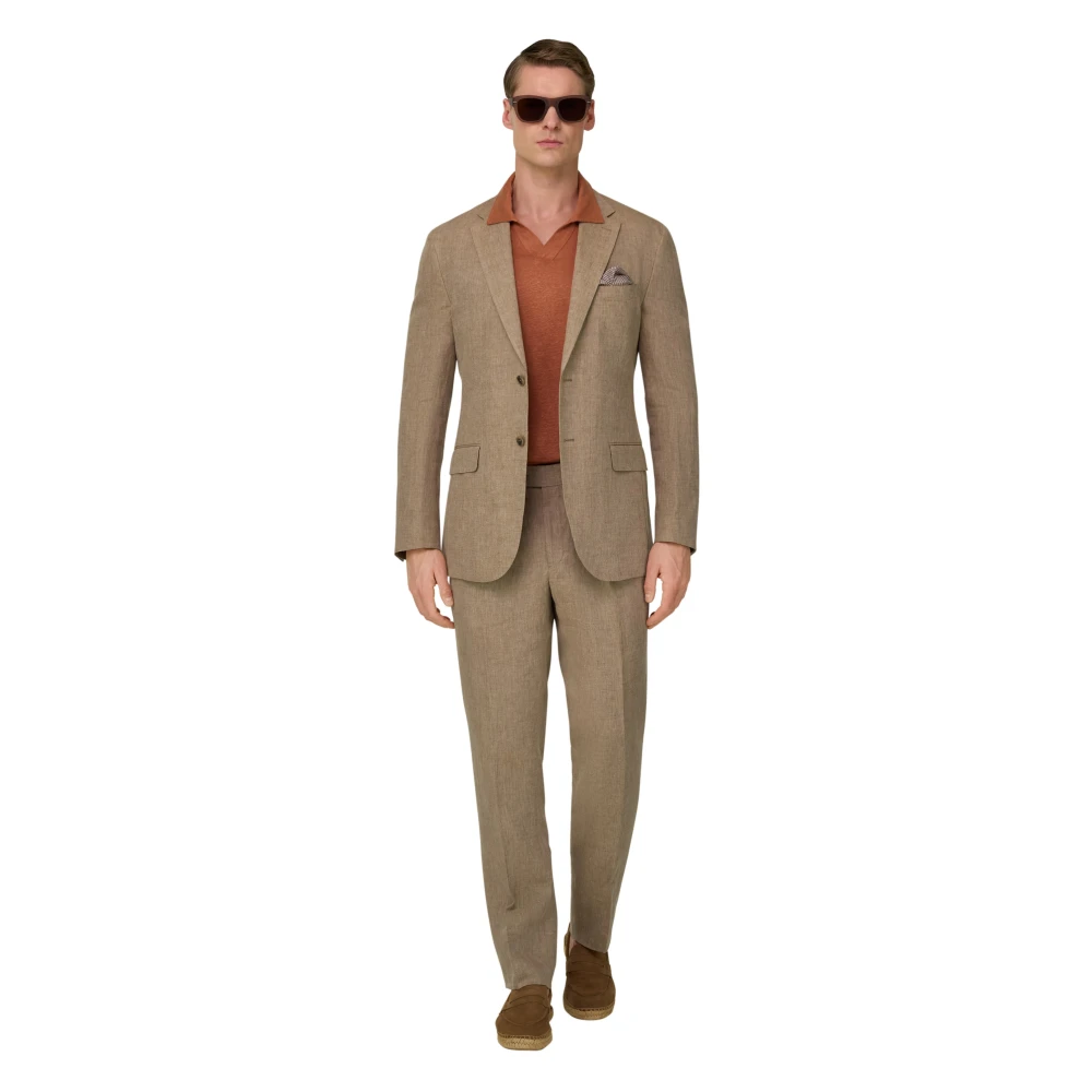 Boggi Milano Mannelijk Beige Kostuums Heren, S, Leer, Pure Linen Suit