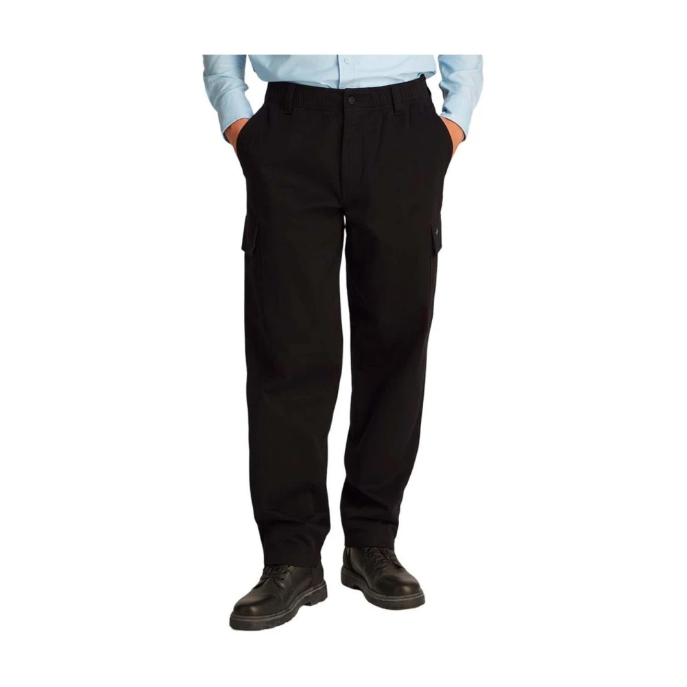 Calvin Klein Jeans Men's Black Straight Trousers, W33 L32, Cotton Straight-Leg Trousers
