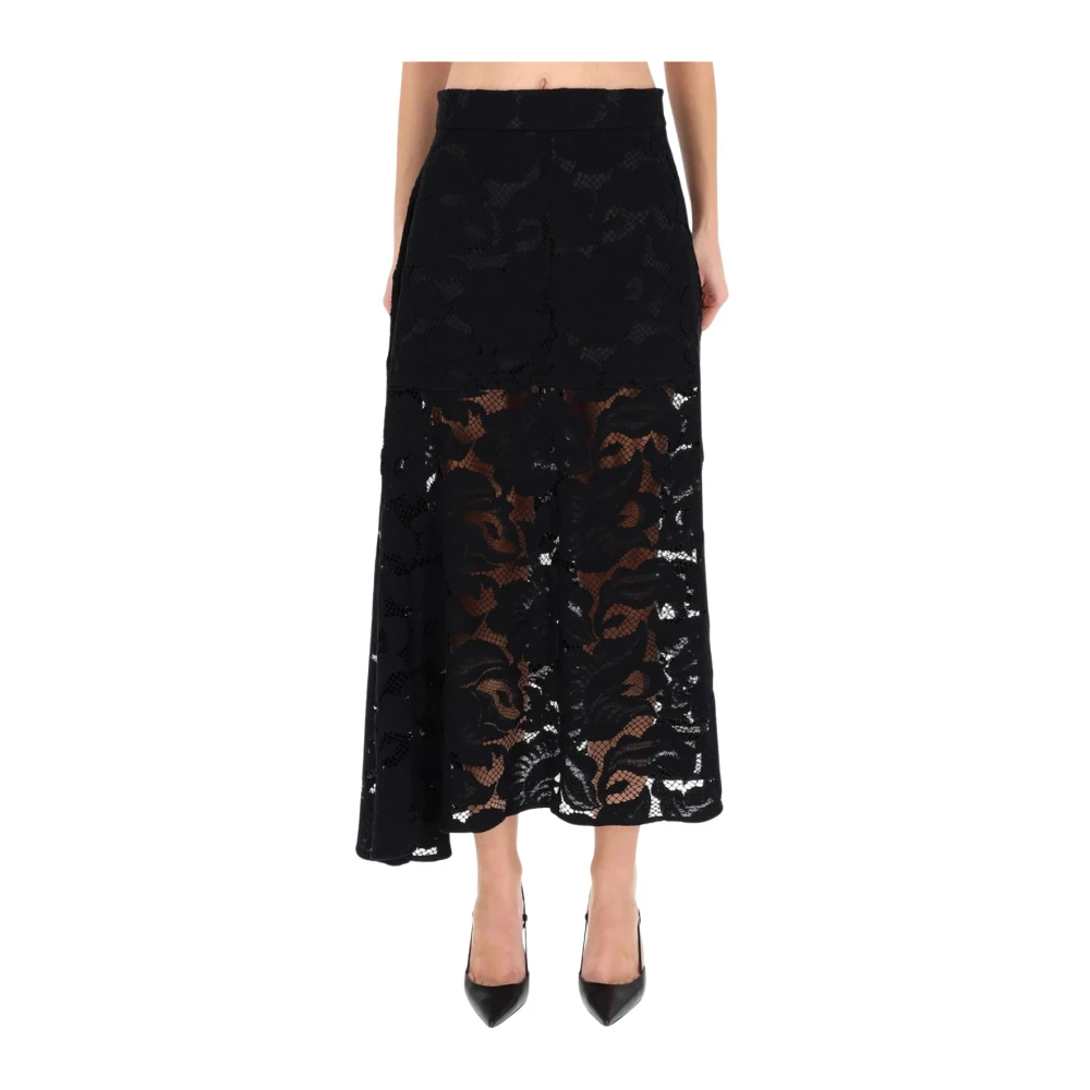 Patou Women's Black Floral Lace Tiered Midi Skirt