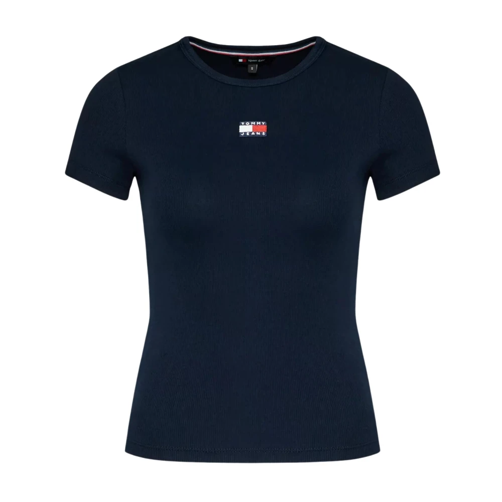 Tommy Jeans Geribbelde Stretch T-shirt Blauwe Ronde Hals Blue Heren