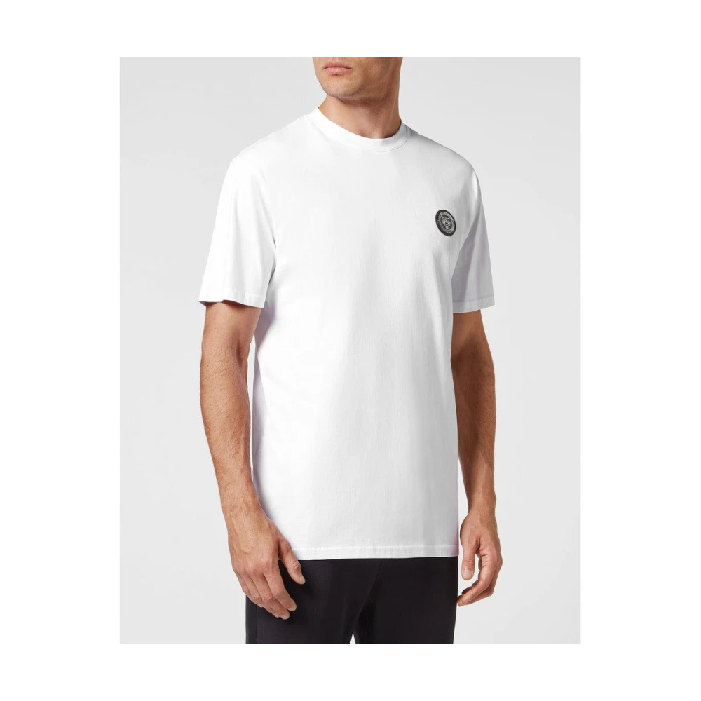 Plein Sport Katoenen T-shirt met plastic plaat White Heren