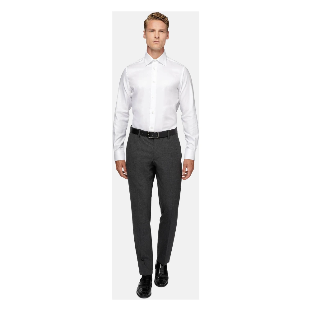 Boggi Milano Regular Fit Katoenen Twill Overhemd White Heren