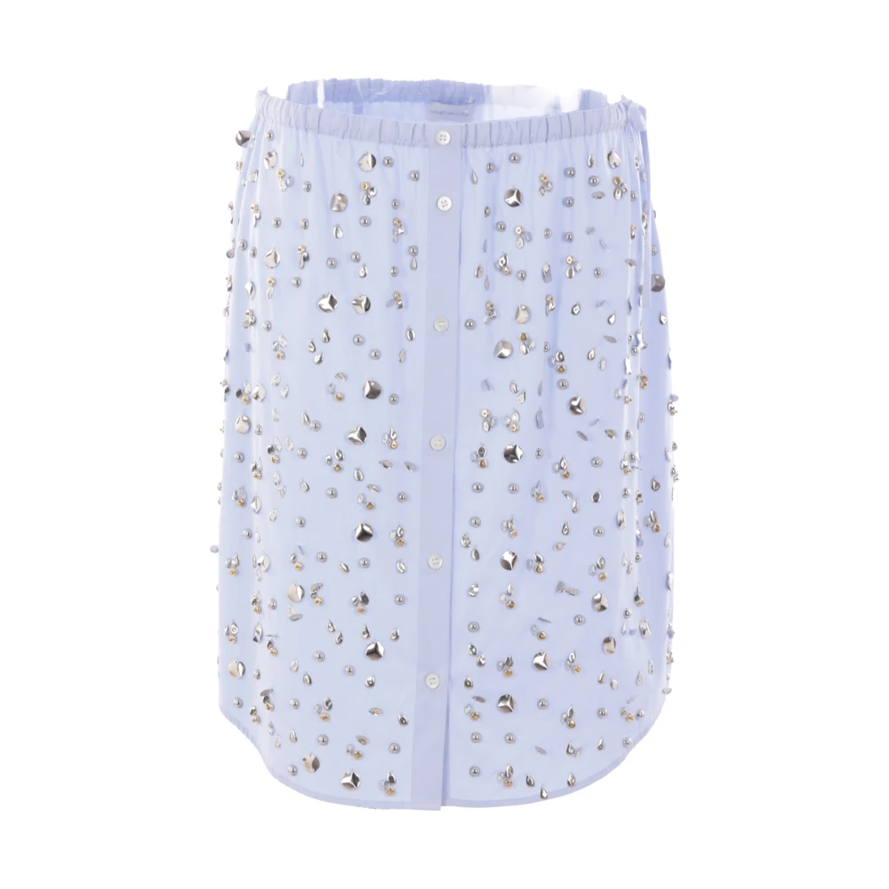 Dries Van Noten Blauwe Katoenen Rok met Applicaties Blue Dames