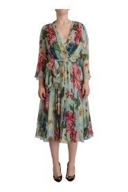 Multicolor Green Silk Wrap Gown Dress