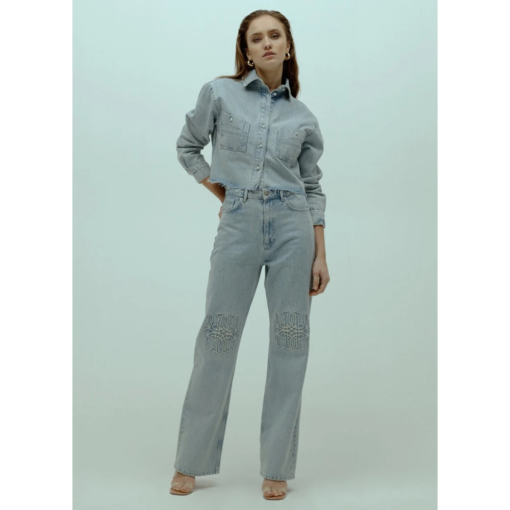 Homage Vintage Geborduurde Straight Leg Jeans Blue Dames