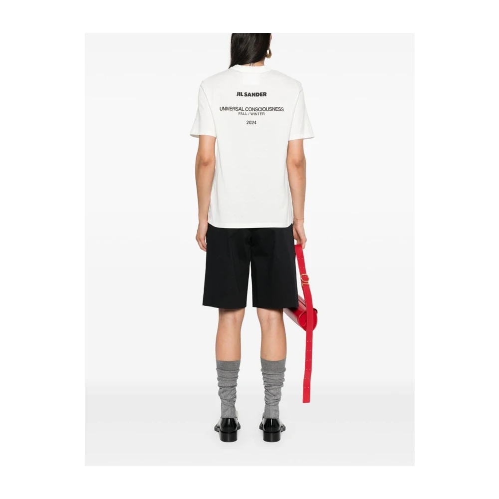 Jil Sander Wit Logo Print Katoenen T-shirt White Dames